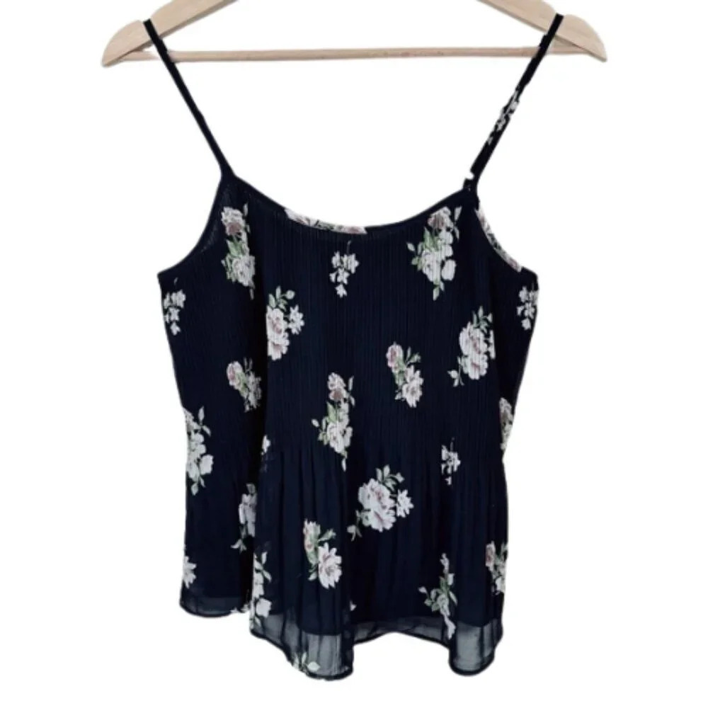 NWT Abercrombie & Fitch Womens Size Xsmall Pleated Floral Navy Tank Top